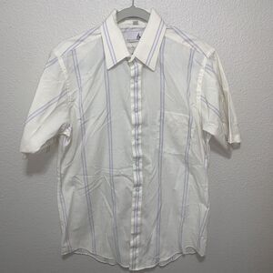 Ketch Men’s Button Down Shirt Size M Cream W/ Purple Stripes